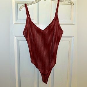 Forever 21 Rose/Plush Ribbed Velvet Bodysuit Size L